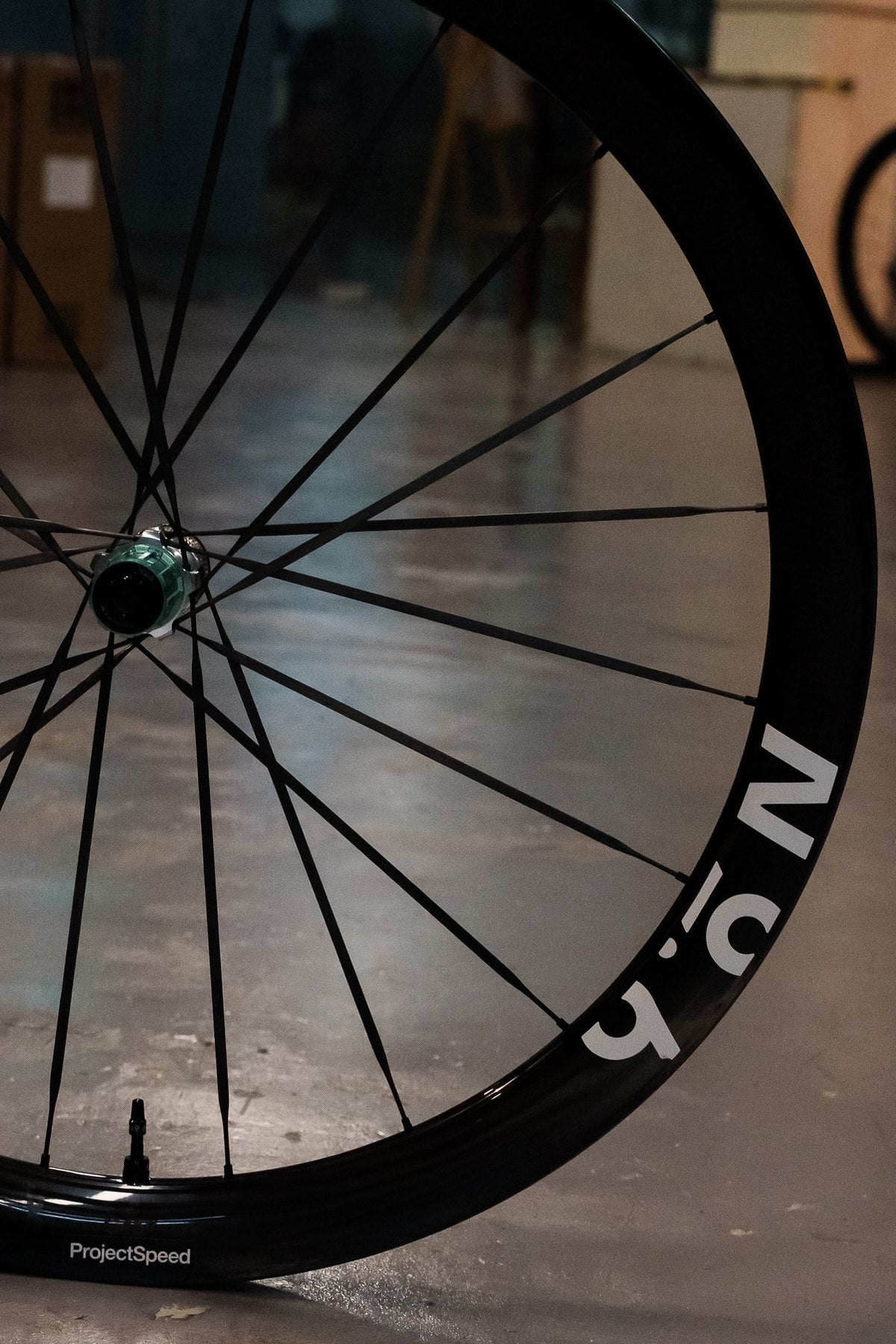 ProjectSpeed label on the rim of a No.6 carbon wheel, with the No.6 wordmark